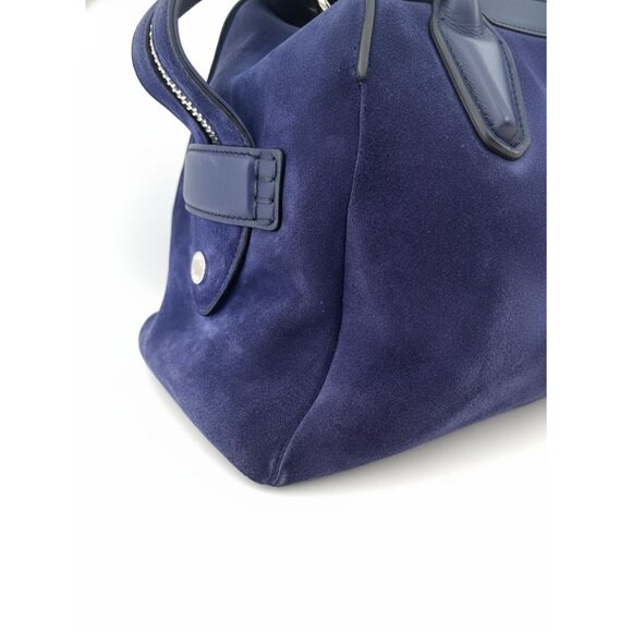RARE Tod's D-Bag Styling Suede Navy Blue Top Handle Medium Handbag Bauletto - Picture 2 of 13